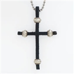 Leather Cross Necklace With Metal Beads